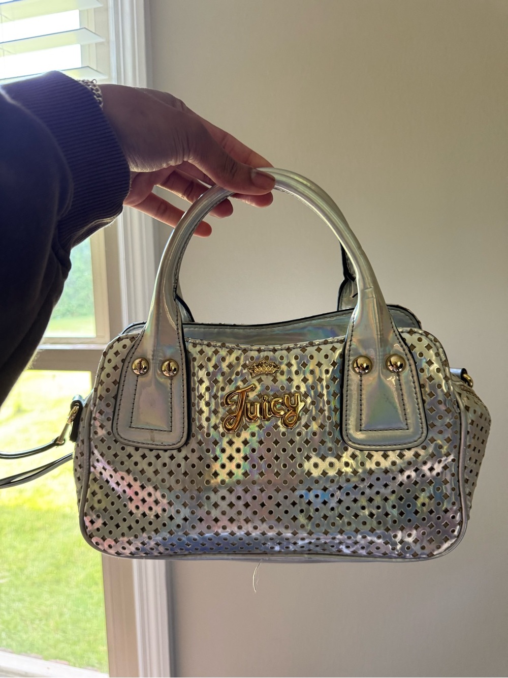 Juicy Couture Iridescent Silver Holographic Mini Satchel